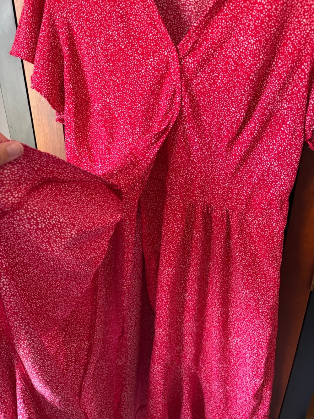 Red High-Low Wrap Dress with Ruffle Hem - Picture 4 of 4